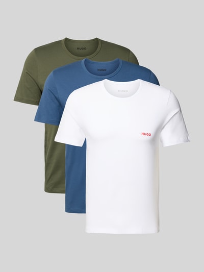 Produktfoto, drei Regular Fit T-Shirt-Set aus reiner Baumwolle Modell 'T-SHIRT RN TRIPLET P' von HUGO in Weiß, Blau und Grün auf grauem Hintergrund, Herren T-Shirt-Set von HUGO
