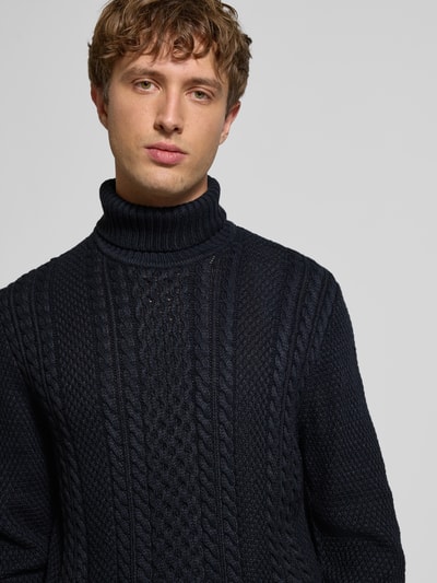 Jack & Jones Rollkragenpullover mit Zopfmuster Modell 'PAUL' Marine 3