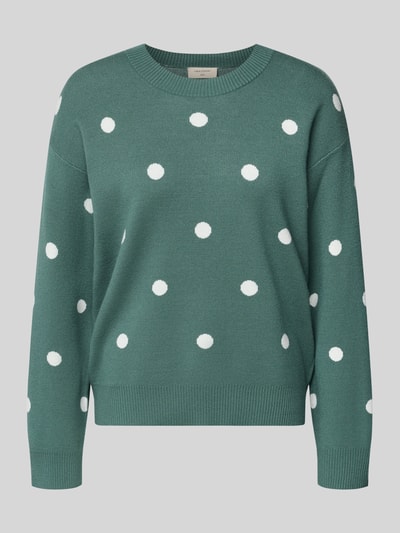 Produktfoto, Strickpullover aus Viskose-Mix Modell 'Flow' von FREE/QUENT im Allover-Look mit weißen Punkten, grüne Farbe, Regular Fit.
