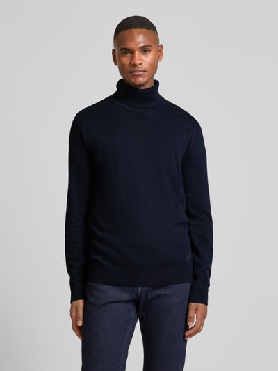 Tom Tailor Regular Fit Rollkragenpullover aus reiner Baumwolle mit Logo-Stitching Dunkelblau 4