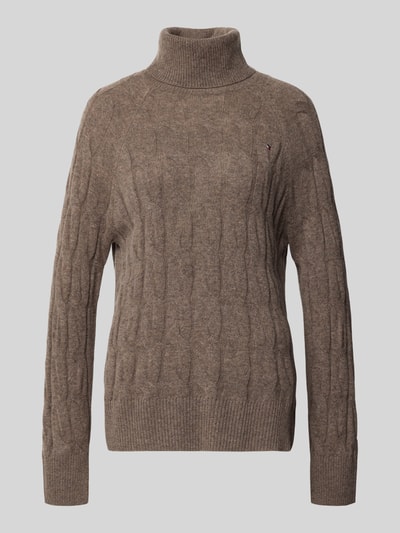 Produktfoto, brązowy Relaxed Fit Rollkragenpullover aus reiner Wolle von Tommy Hilfiger, struktura swetra, sweter z golfem dla kobiet