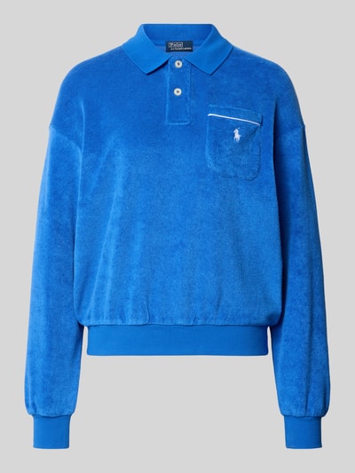 Produktfoto, Regular Fit Poloshirt aus Baumwoll-Mix von Polo Ralph Lauren in Optik: Unifarben, Frottee, Gerippt an Ärmelabschluss und Rumpfabschluss, Langarm, Polokragen, Logo-Stitching, Kontrastpaspel, Brusttasche