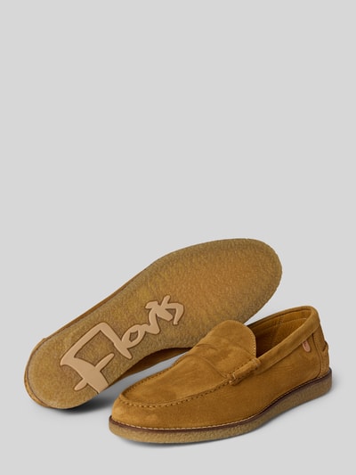 Produktfoto, Loafers aus Leder Modell 'De Krepper' von Floris Van Bommel in Gelb-Braun, Echtleder, Abgerundete-Spitze, Schlupfform, Absatzhöhe 2 cm, Schafthöhe 7 cm, Schaftweite 6 cm, sichtbare Struktur und Details