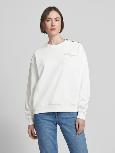 Tommy Hilfiger Sweatshirt met knoopsluiting Ecru - 4