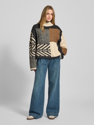 Jake*s Casual Gebreide pullover met kabelpatroon Ecru - 1