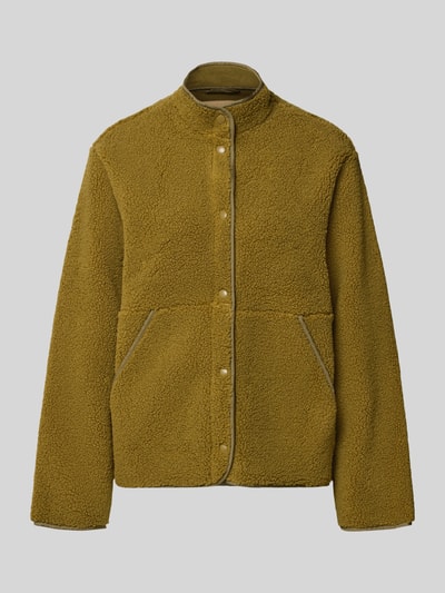 Produktfoto, Teddyjacke mit Stehkragen Modell 'VERA' von JJXX in Olivgrün, weiche Teddy-Textur, gerade Passform, seitliche Taschen
