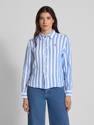 Polo Ralph Lauren Korte boxy fit linnen overhemdblouse met logostitching Blauw - 4