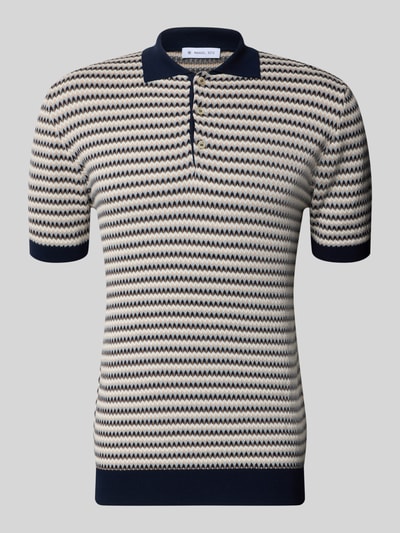 Produktfoto, Regular Fit Poloshirt im Allover-Look mit Knopfleiste von Manuel Ritz in Beige und Blau, reine Baumwolle, strukturierte Zickzack-Muster.