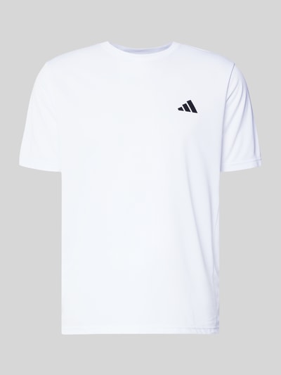 Produktfoto, wit heren T-shirt met zwarte labelprint, korte mouwen, ronde hals, regular fit, ruglengte maat M 72 cm, T-shirt met Label-Print van adidas Training