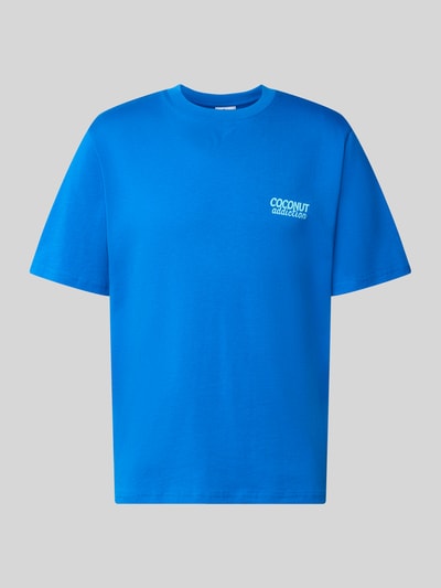 Produktfoto, Relaxed Fit T-Shirt aus reiner Baumwolle von REVIEW in leuchtendem Blau mit weißem Motiv-Print, kurzärmeliges Design, glatte Textur