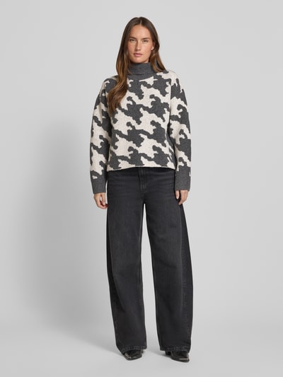 Vero Moda Regular Fit Rollkragenpullover mit Allover-Muster Modell 'HURLEY' Mittelgrau 1