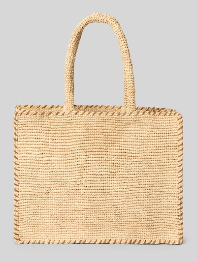 Productfoto, beige shopper van raffiabast met labelstitching, model 'VANITY RAFFIA' van MC2 Saint Barth, open hoofdvak, draagband, breedte 41 cm, lengte 32 cm, diepte 21 cm, schouderbandlengte 54 cm