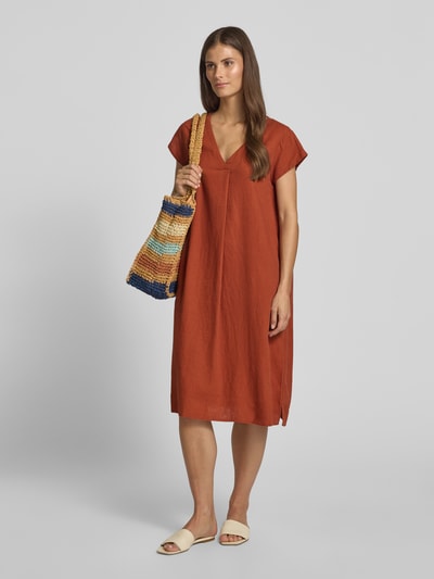 Soyaconcept Knielange jurk van een mix van linnen en viscose, model 'Ina' Roestrood - 1