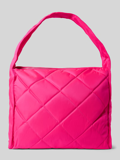 Produktfoto, Shopper mit Statement-Stitching Modell 'Cool People' von miss goodlife, pikowana faktura, intensywnie różowy kolor, Szerokość w rozmiarze 1: 45 cm, długość: 41 cm, głębokość: 22 cm, długość paska na ramię: 74 cm, zapinana na zamek, gładkie wykończenie