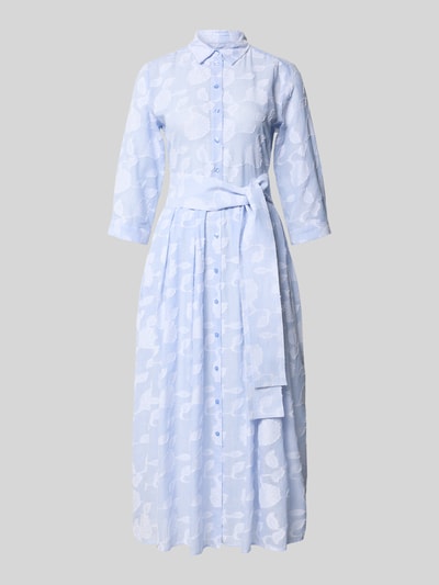 Produktfoto, Hemdblusenkleid mit Bindegürtel von Milano Italy, hellblau, reine Baumwolle, A-Linie, Allover-Muster, Knopfleiste, Midikleid