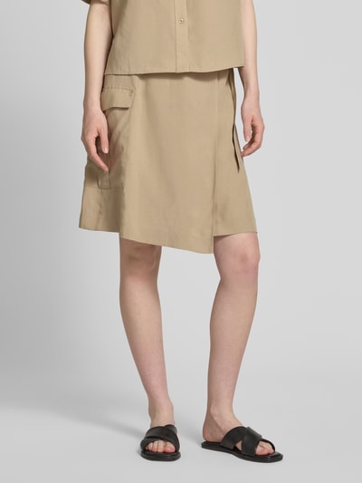 MOS MOSH Knielanger Wickelrock aus Lyocell-Leinen-Mix Modell 'Bali Alexis' Hellbraun 4
