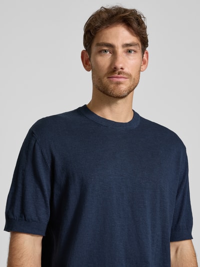 SELECTED HOMME Regular fit gebreid shirt van een mix van katoen en linnen, model 'BERG SUN' Marineblauw - 3