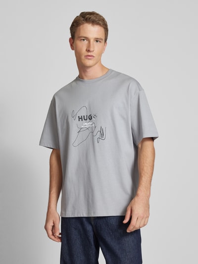 Hugo Blue Oversized T-Shirt aus Viskose Modell 'Nabion' Hellgrau 4