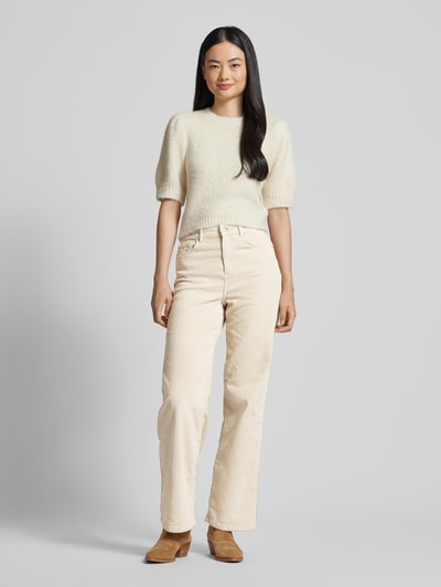 Vero Moda Wide fit corduroy broek met logopatch, model 'TESSA' Ecru - 1