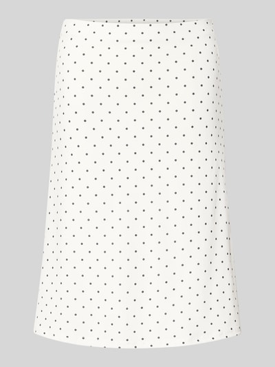 Produktfoto, Midirock im Allover-Look Modell '90s' von Gina Tricot, Weiß mit schwarzen Punkten, Material-Mix mit Stretch-Anteil, figurbetonter Schnitt, Bundweite 36 cm, Gesamtlänge 62 cm, Damen