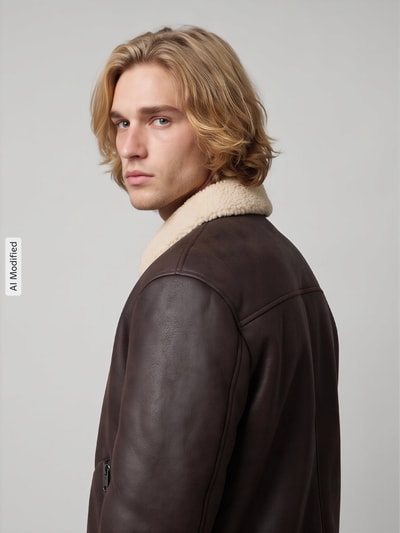ONLY & SONS Kunstlederjacke mit Shearlingkragen Schoko 3