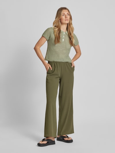 Selected Femme Wide leg stoffen broek met elastische band, model 'TINNI' Olijfgroen - 1