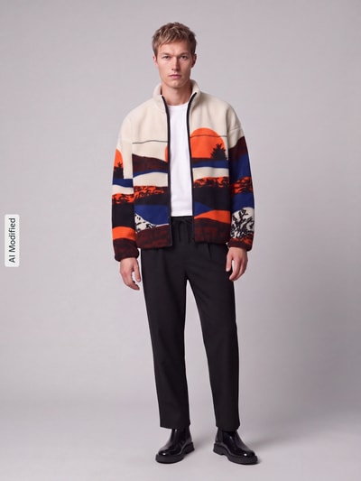 ONLY & SONS Teddyjacke mit Landschafts-Motivprint Offwhite 1
