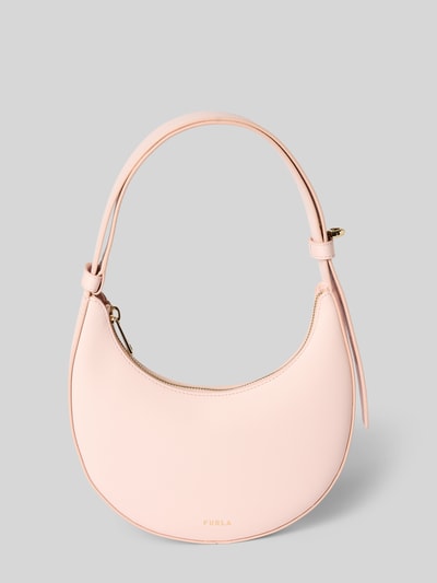 Produktfoto, Handtasche aus leer mit labeldetail Modell 'DELIZIA MINI' von FURLA, echt leer, hoofdvak met ritssluiting, draagband, breedte 18 cm, lengte 20 cm, diepte 3 cm, schouderbandlengte 35 cm, lichtroze, glad oppervlak, afgeronde vorm.