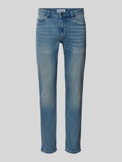 Produktfoto, Slim Fit Jeans mit Eingrifftaschen von REVIEW im Used-Look, Baumwoll-Elasthan-Mix, blau, schmale Passform, klare Struktur