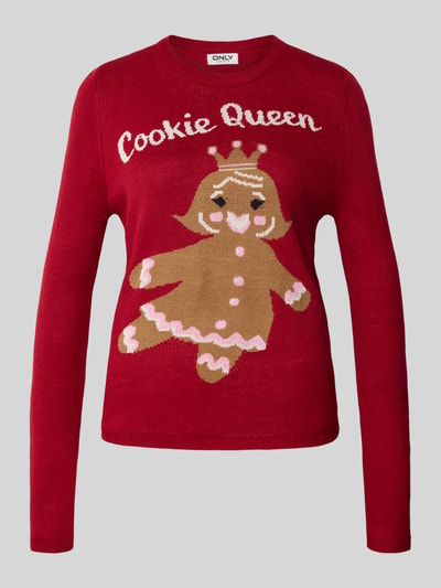 ONLY Sweter świąteczny o kroju regular fit z napisem model ‘XMAS GINGERBREAD’ Czerwony 2