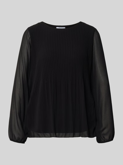 Productfoto, Langarmbluse aus Viskose-Mix Modell 'Eva' van ZABAIONE in het zwart, biesdetails, ronde hals, semi-transparant met ondoorzichtig ondertop, elastische manchetten, damesmode