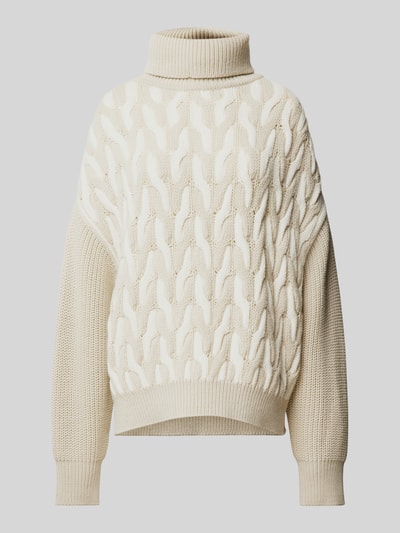 BOSS Oversized Strickpullover mit Rollkragen Modell 'Ferdolia' Beige 2