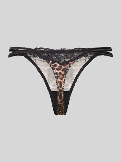 Produktfoto, String mit Spitzenbesatz von DORINA in Schwarz und Leo-Optik, Material-Mix mit Stretch-Anteil, Allover-Look, körpernahe Passform