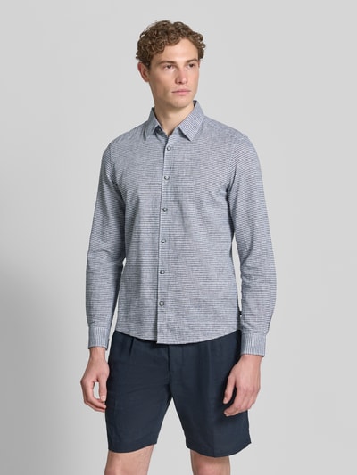 s.Oliver RED LABEL regular fit vrijetijdsoverhemd van mix van katoen en linnen Marineblauw - 4