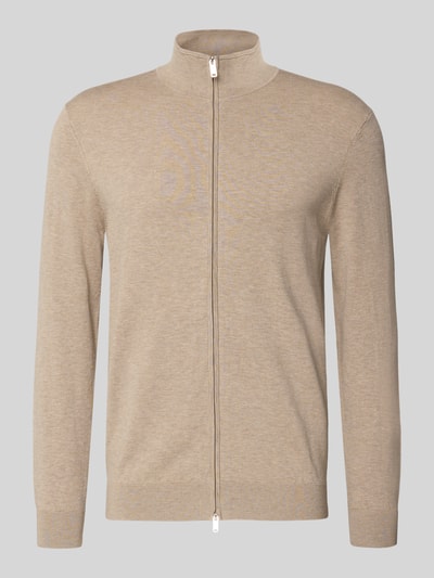 Produktfoto, Cardigan mit Stehkragen und Zweiwege-Reißverschluss von Profuomo, beige Farbe, glatte Textur, Regular Fit, Lyocell-Mix mit Seiden-Anteil