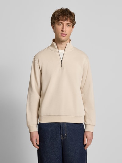 JACK & JONES Regular Fit Sweatshirt mit Troyer-Kragen Modell 'Bradley' Beige 4