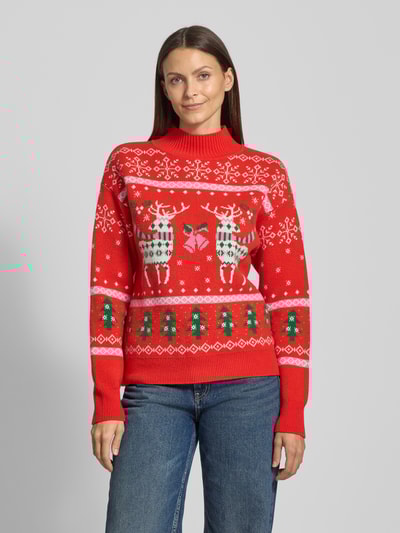 Christian Berg Woman Kersttrui met ribboorden Lichtrood - 4