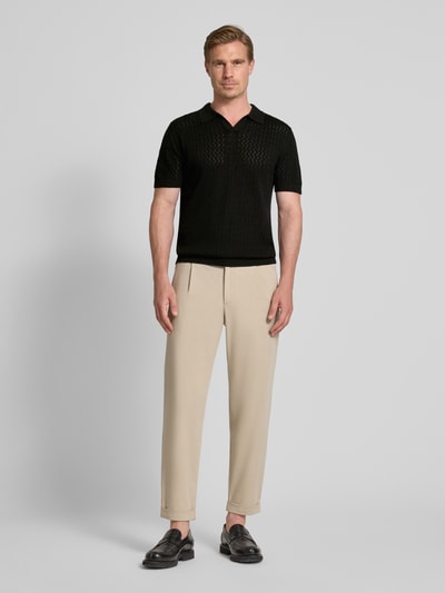 SELECTED HOMME Regular fit poloshirt in gehaakte look, model 'LINO' Zwart - 1