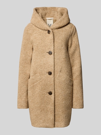 Fuchs Schmitt Regular fit lange jas met scheerwol Camel gemêleerd - 2