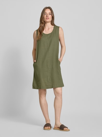 FREE/QUENT Knielanges Leinenkleid mit Rundhalsausschnitt Modell 'LAVA' Khaki 1