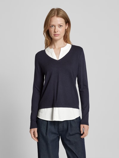 comma Gebreide pullover met V-hals Marineblauw - 4