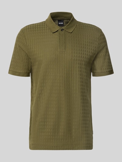Produktfoto, olivgrünes Regular Fit Poloshirt aus reiner Baumwolle Modell 'Parley 321' von BOSS, feines Muster, Herren Poloshirt.