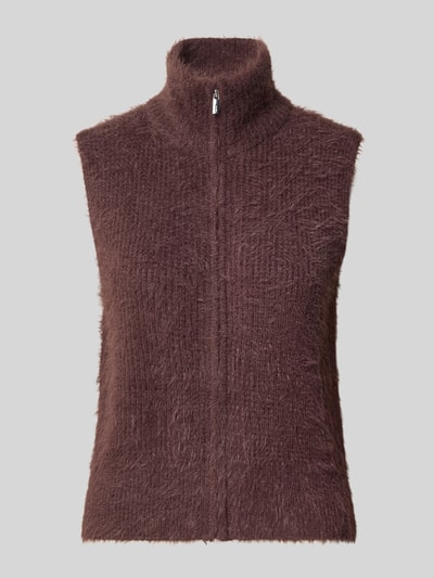 Produktfoto, Regular Fit Weste mit Baumwoll-Anteil von zero in Braun, Material-Mix mit Stehkragen und Zipper, ärmellos, strukturierte Textur
