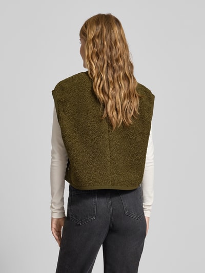 Marc O'Polo Denim Boxy Fit Teddyfell-Weste mit Druckknopfleiste Oliv 5