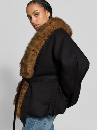 ROTATE Strickjacke mit Webpelzkragen Black 3