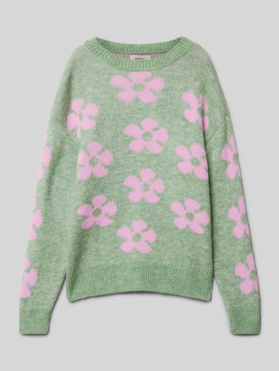 Only Regular Fit Strickpullover mit Blumen-Muster Modell 'NAJA' Hellgruen 1