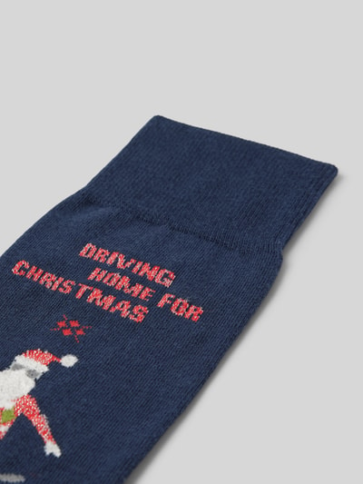 Burlington Socken mit Label-Detail Modell 'Snowboarding Santa' Dunkelblau 2