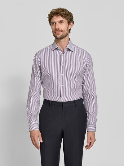 Christian Berg Men Regular Fit zakelijk overhemd met kentkraag en strepen Aubergine - 4