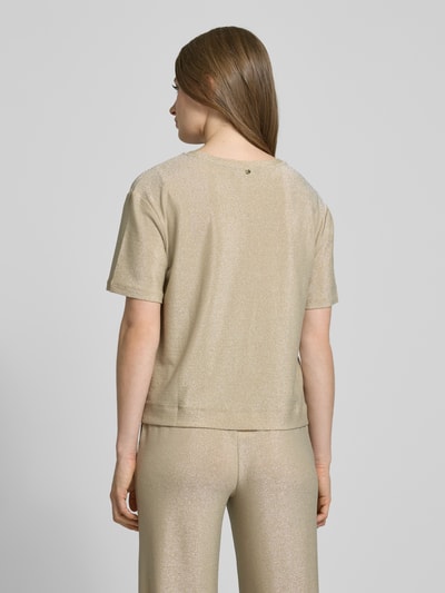 Oui T-shirt met geribde ronde hals Beige - 5