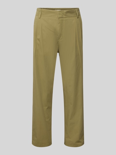 Drykorn Spodnie o kroju tapered fit z zakładkami w pasie i elastycznym pasem model ‘DISPATCH’ Oliwkowy 2